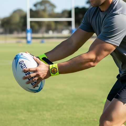 Player passing with Catch It Bands connected by elastic
